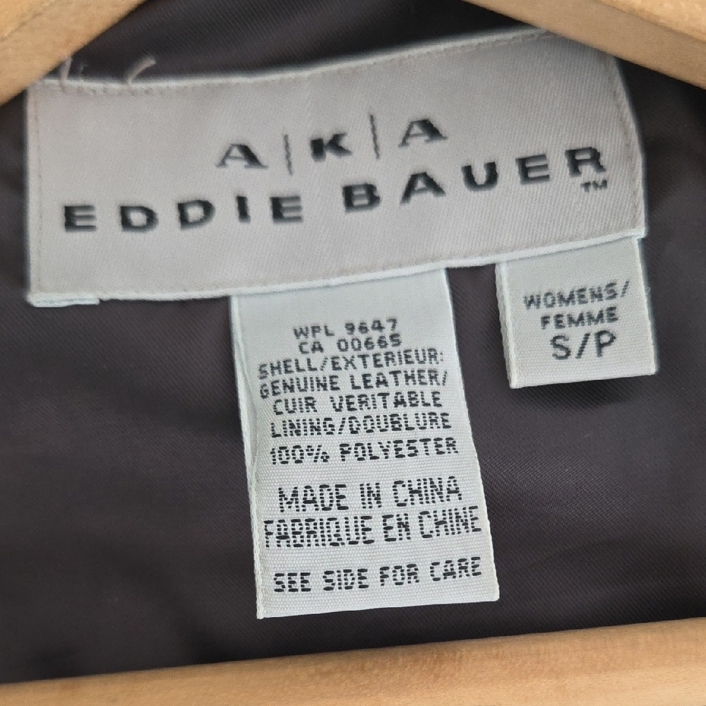 VTG AKA Eddie Bauer Brown Genuine Leather Jacket Zip Up Womens S Cropped Bomber - Picture 4 of 8
